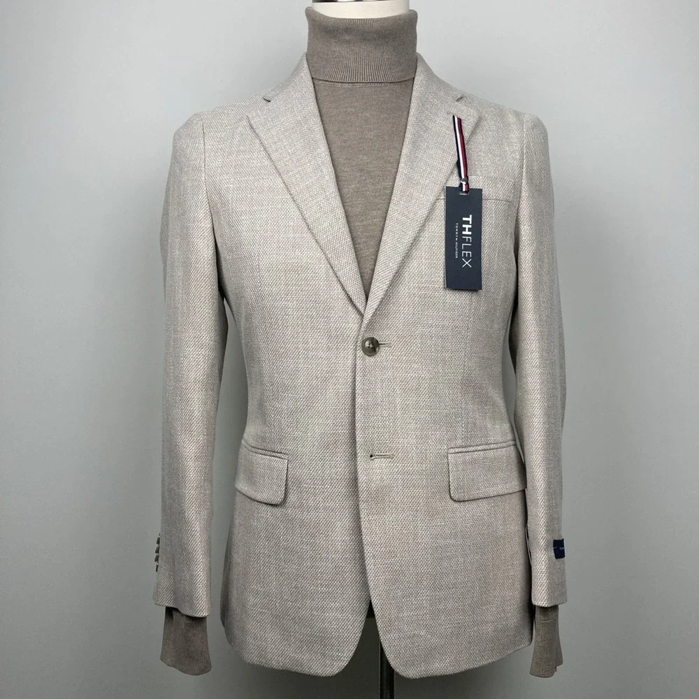 Tommy Hilfiger Mens Modern fit Sport Coat Blazer 36S Beige Solid Stretch‎